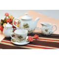 Haonai 500ml Ceramic teapot set with flower decal cmyk